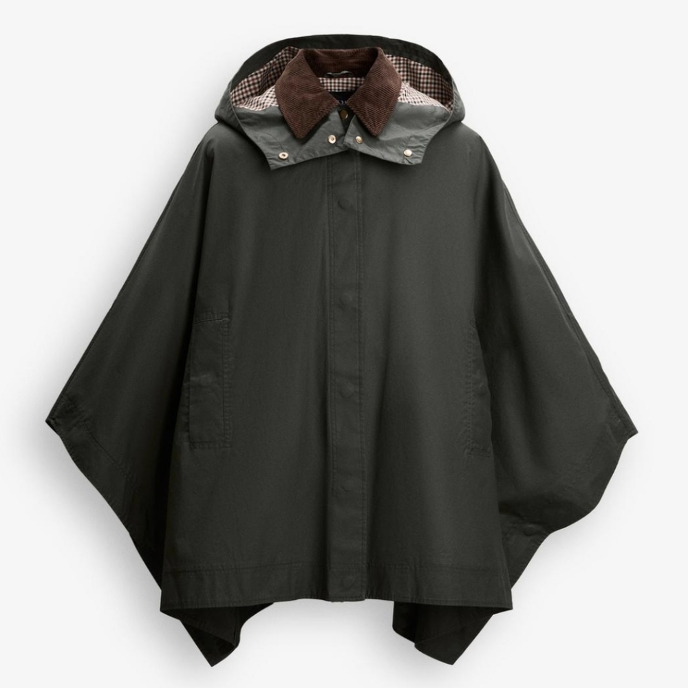 Zara Dark Green Cape with Brown Collar